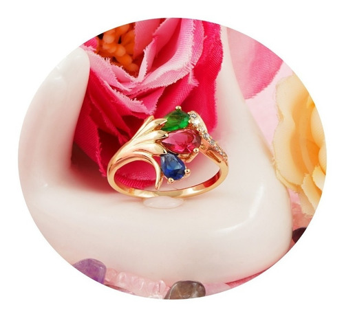 Anillo Compromiso Oro 24k Flor Colores Moda Fiesta Regalo   