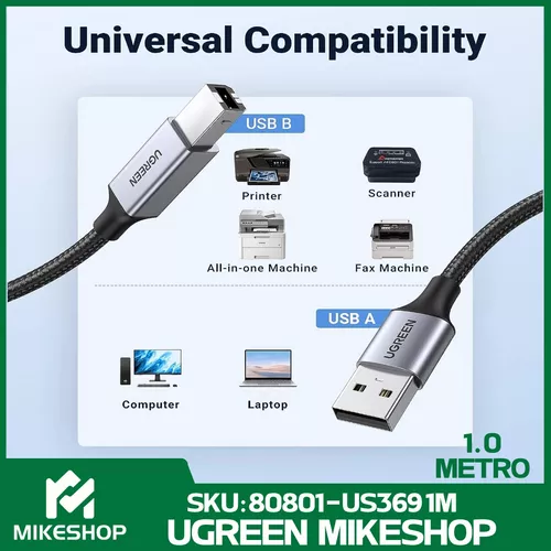 Cable Usb Impresora 1metro Epson Hp Multifuncion Pc / Ugreen