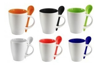 Mug Taza Asa Interior Cuchara Color Sublimación, Pocillo.