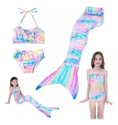 Colas de sirena para nadar para niñas y niños, traje de baño bikini para  niños de 3 a 12 años (sin monoaleta)