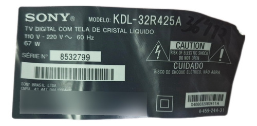 Placa Principal Tv Sony Modelo: Kdl-32r425a (Usado)