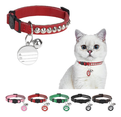 Dillybud Collar Personalizado De Cuero Para Gatos Con Campa.