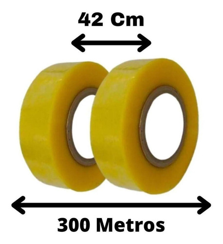 2 Rolos Fita Larga 300 M Transparente Empacotamento