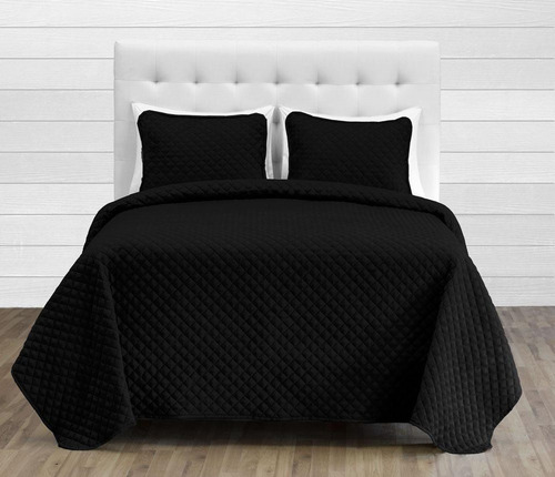 Imagen 1 de 3 de Comforter Negro Liso Gris Microfibra Doble Doble Faz