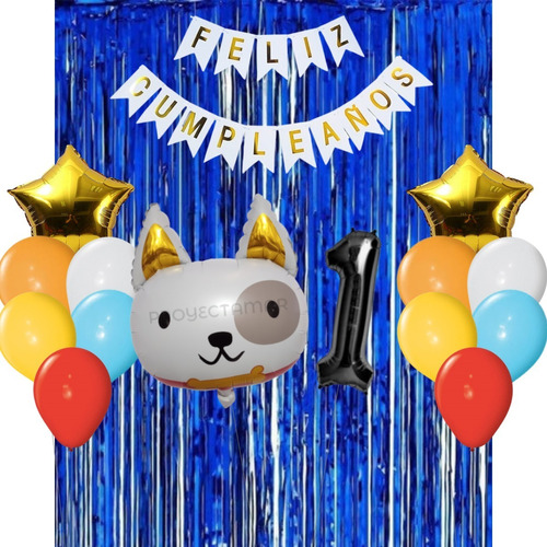 Combo Cumpleaños Globos Temática Perro Cabeza Blanca