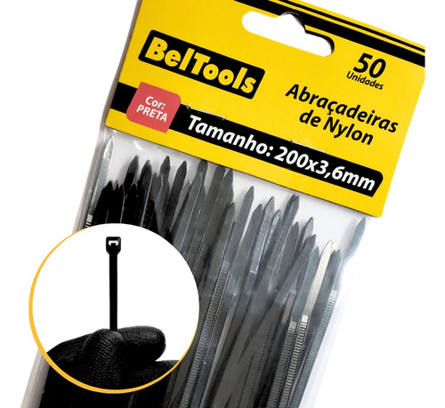 Combo 50 Abraçadeira Nylon 200x3,6mm Preta Beltools