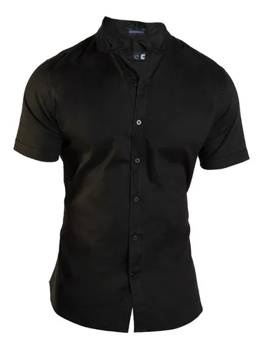 Camisa Negra Para Cuello Mao Stretch Manga Corta