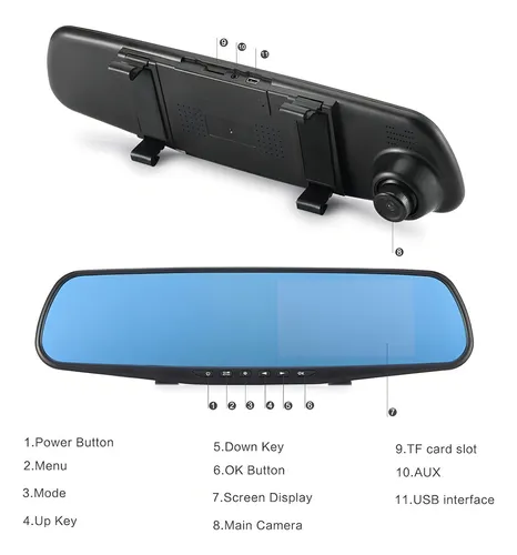 Espejo Retrovisor Camara Dvr Hd Delantera Y Trasera Vision N