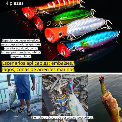 4 Señuelos Popper De 43g Kit Pesca Superficial Mar Playa Río