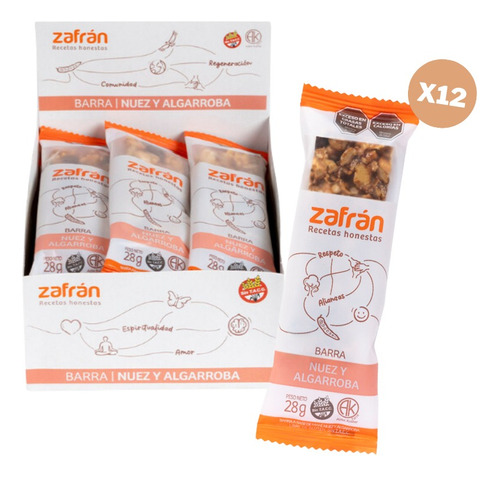 Caja X 12 Barritas Zafran Nuez Y Algarroba 28 G