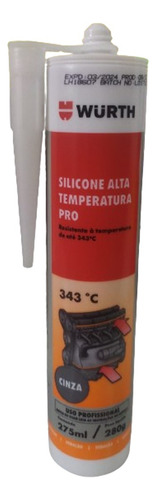 Cola Silicone Cinza Alta Temperatura 280g Bisnaga 343º Wurth
