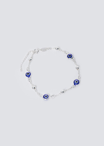 Pulsera Ojo Turco Y Esferas Plata 925 