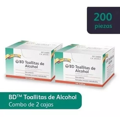 Toallitas De Alcohol 200 Piezas Bd 2 Paquetes 100 Pzs C/u