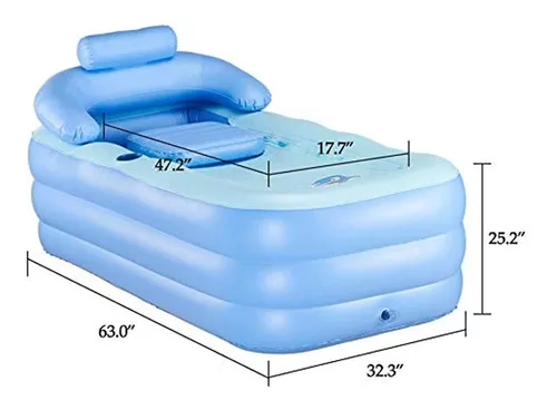 Bañera inflable, bañera portátil para adultos, PVC con almohada