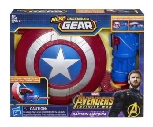Imagen 4 de 4 de Pistol Escudo Capitan America Nerf Lanzador Xtreme C