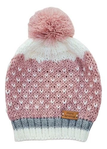 Gorro Combinado Mini Anima Tejido Bebe Rosa Viejo Y Gris