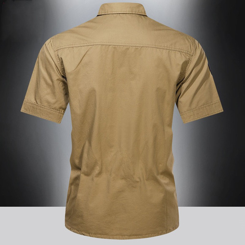 Camisa Cargo Camisa Masculina Camisa De Manga Curta Com Bols