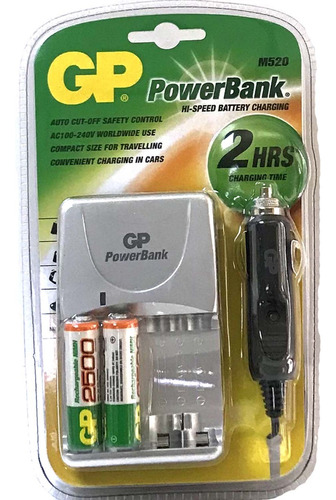 Cargador Gp Rápido 2 Hrs + 2 Aa De 2500 Mah P Casa Y Carro