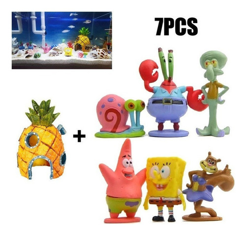 Kit De 7 Figuras De Bob Esponja, Mini Adornos Para Pecera