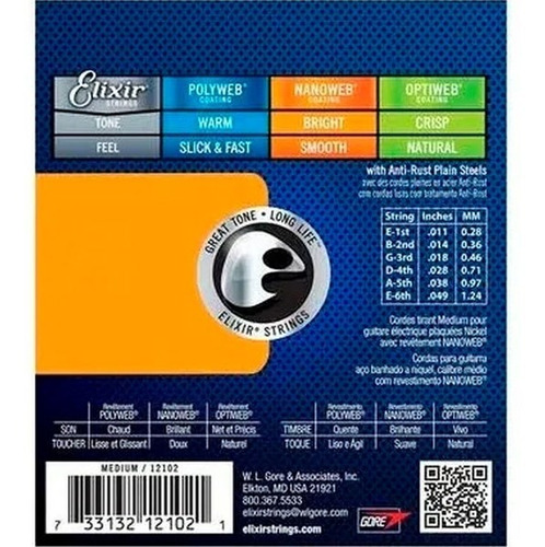 Corda Para Guitarra 011 Medium Elixir