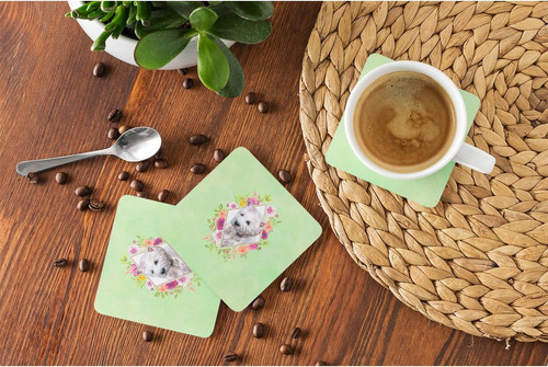 Juego De 4 Posavasos De Espuma Con Flores Verdes De West Hig
