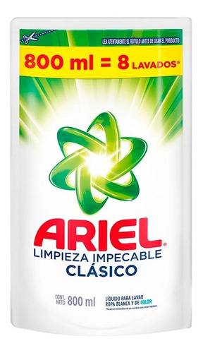 Jabon Liquido Ariel Clasico Limpieza Impecable X 800 Ml