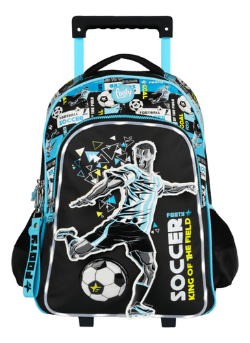 Mochila Footy Level Up Con Carro 18 Con Luz F2221 Color Celeste