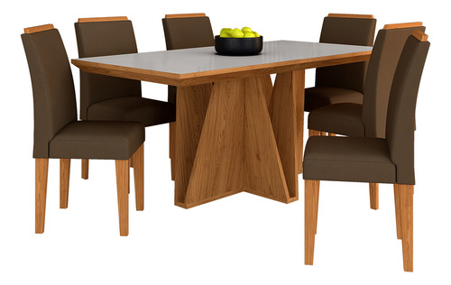 Mesa Com 6 Cadeiras Siria Cinamomo/off White/marrom - M.a Cor Cinamomo/off White/marrom 04 Desenho do tecido das cadeiras Suede