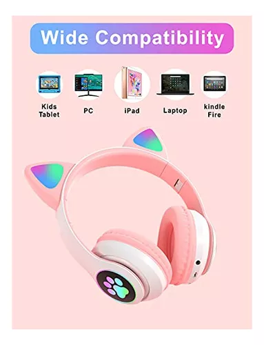  TOKANI Auriculares inalámbricos con micrófono, Bluetooth sobre  la oreja, auriculares de oreja de gato para niños, adolescentes, adultos,  niñas y mujeres (rosa) : Electrónica