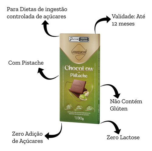 Chocolate Chocolow Com Pistache Zero Lactose 30g Kit Com 10