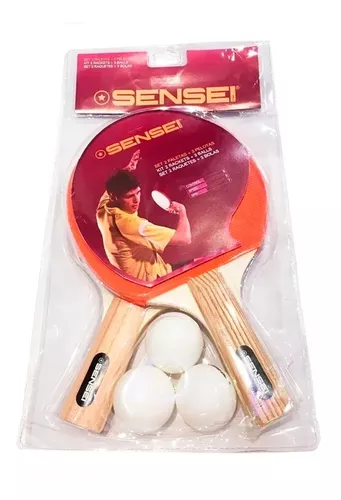 Set Paleta Raqueta Ping Pong + 3 pelotas - mango color