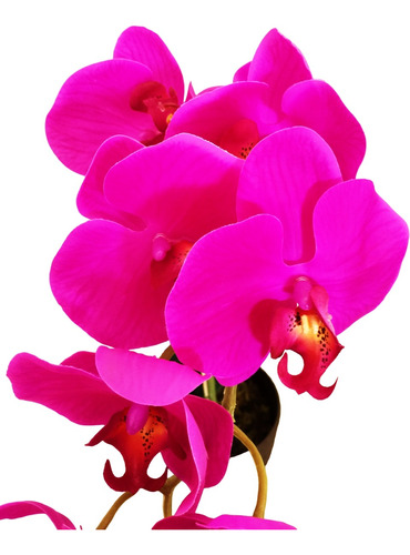 Orquídea Artificial Rosa Pink Flores No Galho C/ Vaso Marrom