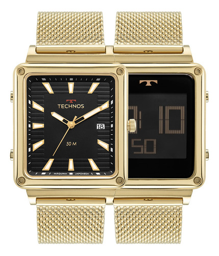 Relógio Dourado Masculino Technos 1s13cv/1p Bisel Conforme as imagens Fundo Preto