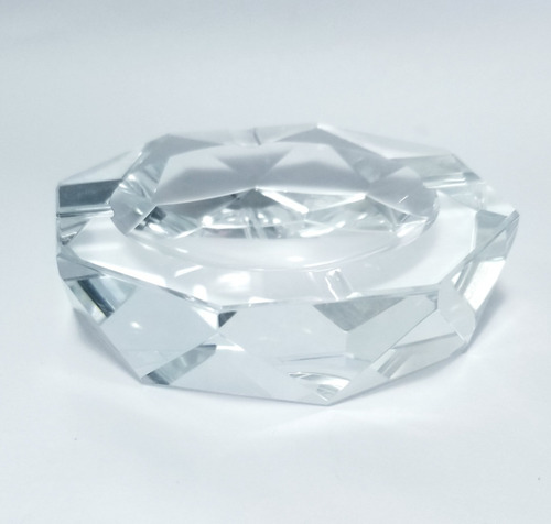Cenicero De Cristal Platinado Exagonal Facetado 10x10cm