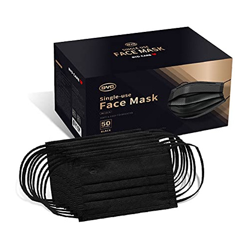 3-ply Black Color Single-use Face Mask, Box Of 50 Pcs