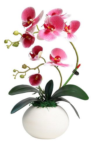 Modernas Orquídeas Artificiales Rosas De 17 Pulgadas En Jarr