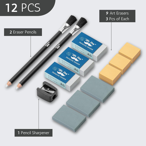Mr. Pen- Art Eraser Set, 12 Piezas, Borrador De Lápiz, Borra