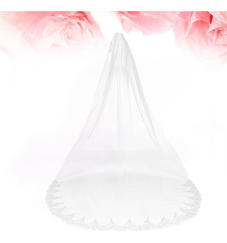 Imagen 2 de 8 de Velo De Novia Simple Largo Y Elegante De Encaje De Una Sola