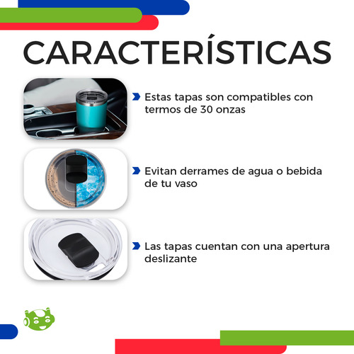 Pack 2 Tapas De Repuesto Plástica Antiderrames Con Sellos Herméticos Para Vaso Térmico Universal De 30oz Slim Company