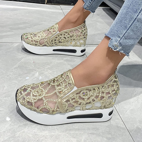 Zapatos Plataforma De Malla Con Lentejuelas Para Mujer