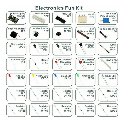 Kit De Componentes Electrónicos Con Protoboard 830 Puntos De Conexión Cable De Placa De Pruebas Cable Y Resistencia Aplicable Para R3 Blanco Electronic Component LONG ZHOU