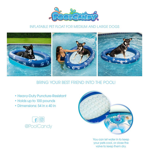 Flotador Inflable Para Mascotas Poolcandy Paw, Tamaño Grande
