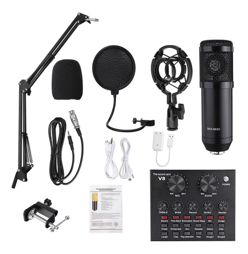 Imagen 1 de 3 de Set Kit De Micrófono Condensador Bm-800 + Placa Audio V8