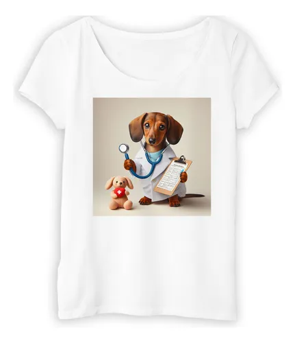 comprar Remera Mujer Perro Salchicha Dachshund Medico Doc M2