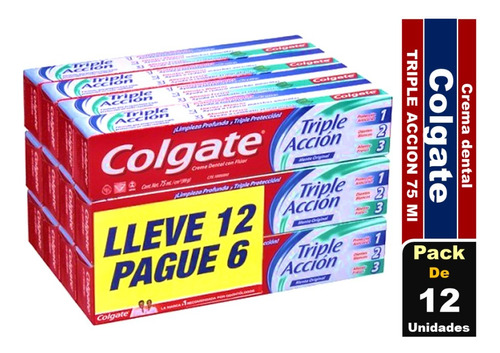  Pasta Dental Colgate Triple Acción 75g Pack X12 Unidades