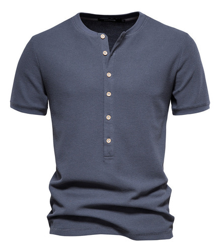 Camiseta Tipo Gofre De Punto Con Cuello Henry Para Hombre, M