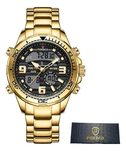 Relojes Foxbox Luxury Chronograph Luminous Para Hombre Color Del Bisel Dorado/negro