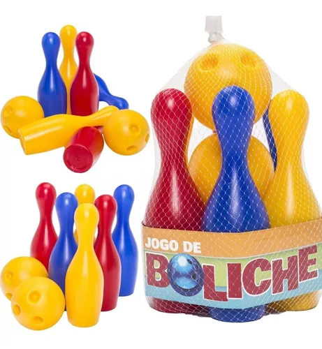 Jogo boliche com 6 pinos e 2 bola plastico bluplast