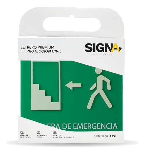 Letreros Protección Civil Premium Acrílico 16x16cms Escalera De Emergencia Izquierda