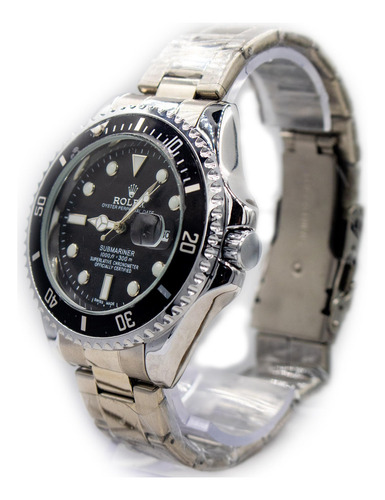 Relógio Rolex Submariner Style Luxo Subaquático Prata Preto